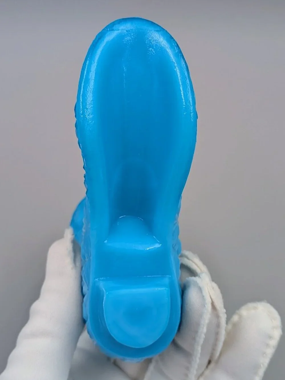 Vintage Fenton Turquoise Blue Victorian Style Glass Boot Figurine